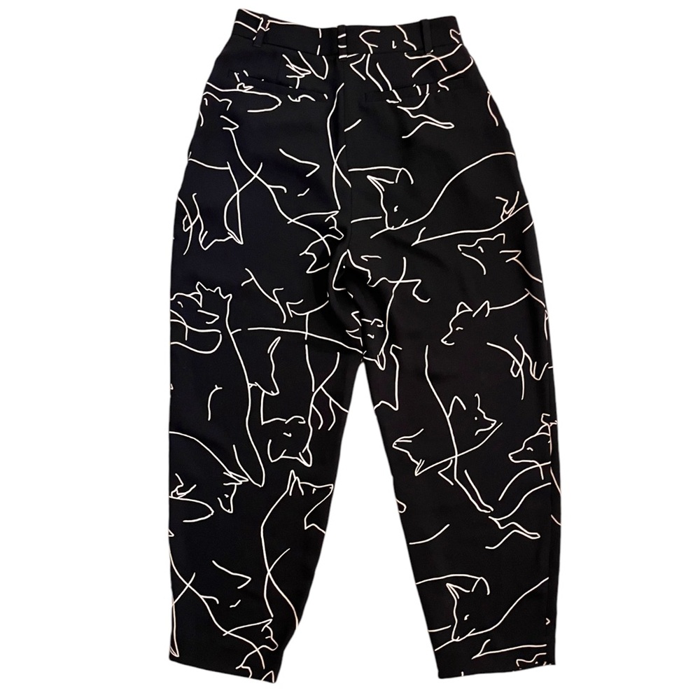 Babaton Pants Fox Print Sz 2 Black Tan Classic Baggy Fit‎ Tapered Leg Aritzia - Picture 3 of 16